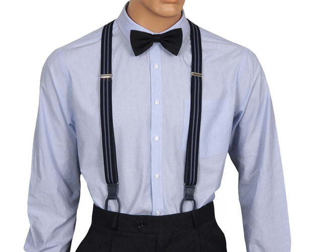 Narrow Navy And Lilac Striped Braces Front
