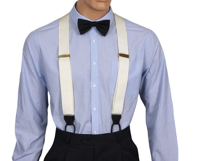 Ivory Barathea Suspenders Front Gold Adjusters