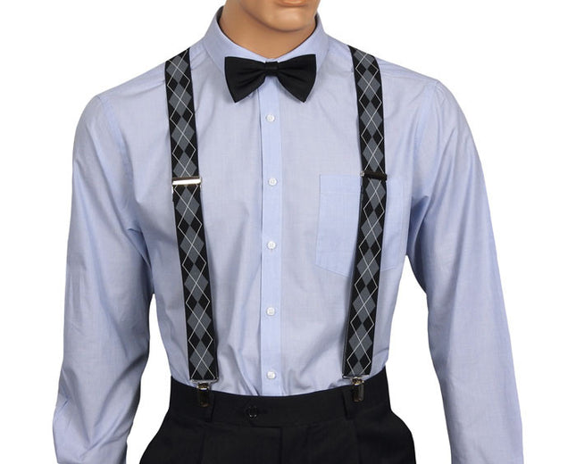 Grey And Black Plaid Braces Front