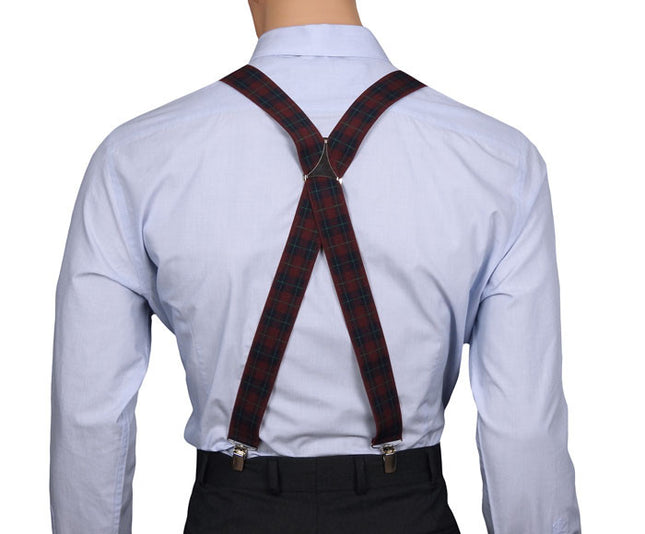 Burgundy Tartan Braces X-Back