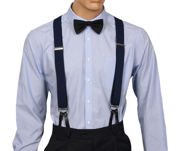 Navy Button Suspenders Front