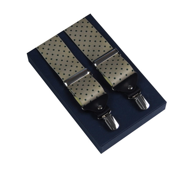 Wide Khaki Braces With Green Dots