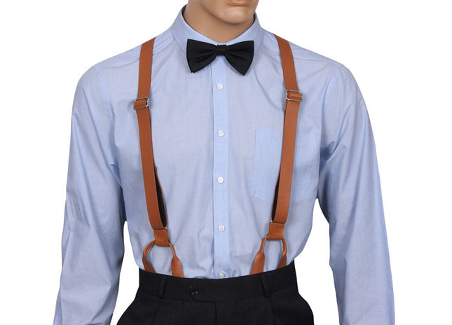 Leather Button Suspenders Front