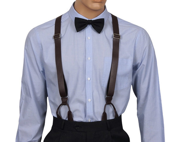 Brown Leather Button On Braces Front