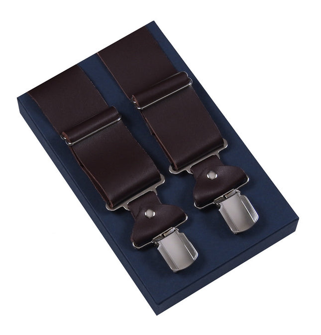 Extra Wide Brown Leather Twin Pin Braces
