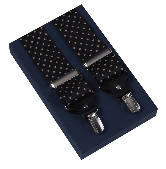 Black Extra Wide Braces With Beige Dots