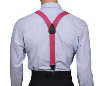 Man Wearing Pink Y Back Style Clip On Braces