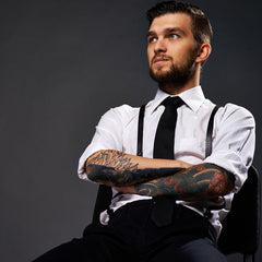 Gangster Wearing Skinny Black Leather Braces