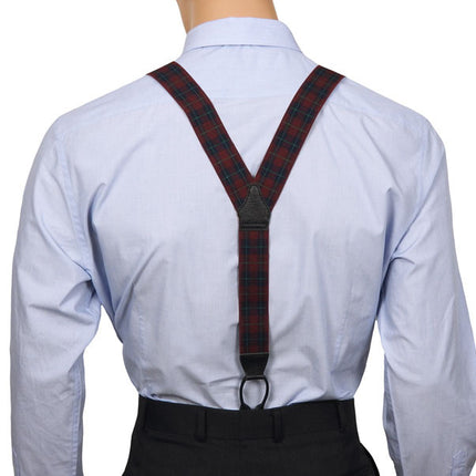 Red Plaid Button Braces Y Back