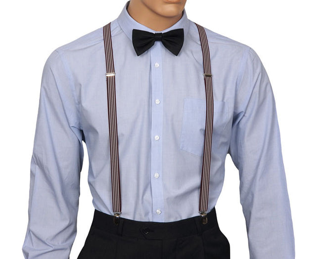 Super Skinny Burgundy Striped Braces Front
