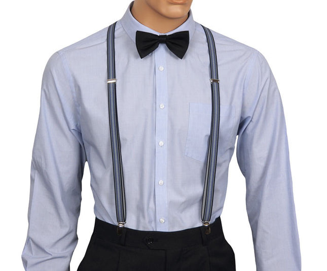 Super Skinny Blue Striped Braces Front