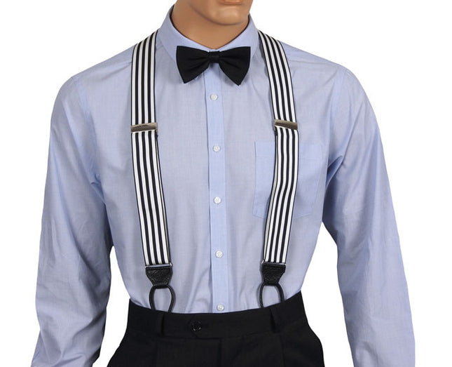 Black And White Striped Barathea Braces Front