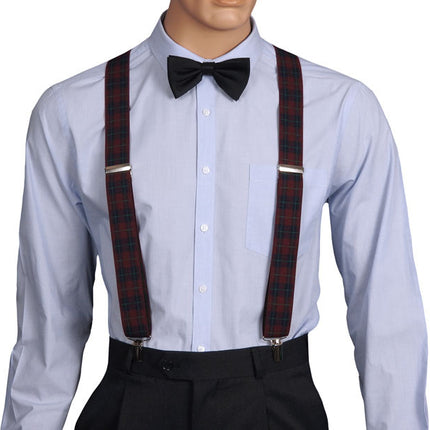 Burgundy Tartan Clip On Braces