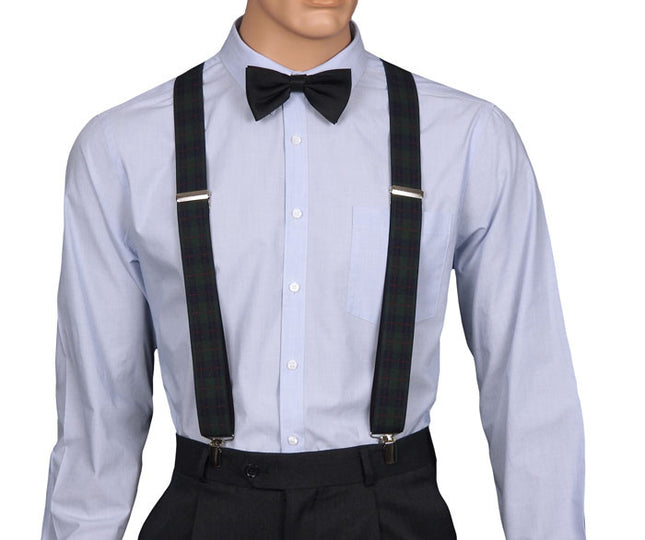 Green Tartan Suspenders For Men
