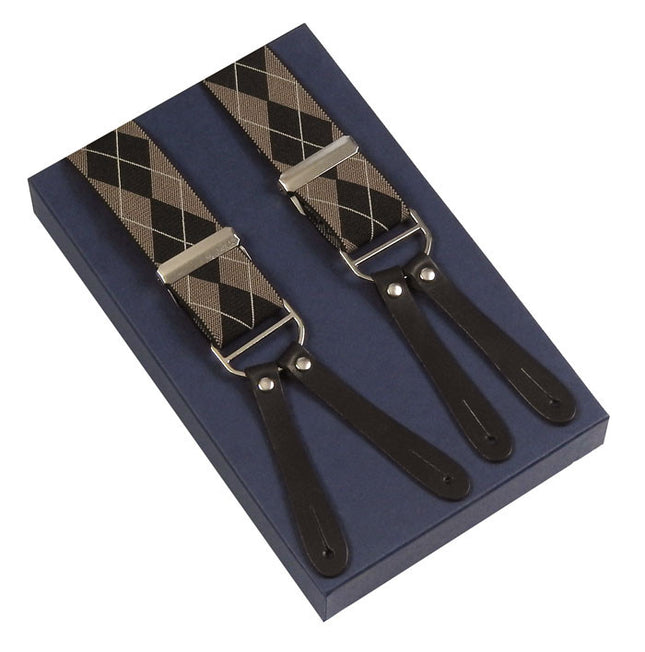 Beige and Black Plaid Button Braces