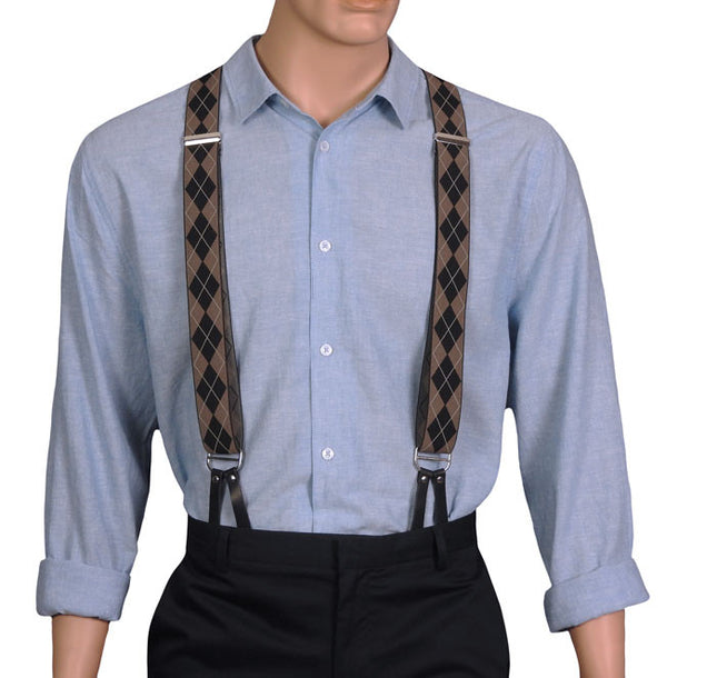 Beige Plaid Button Braces