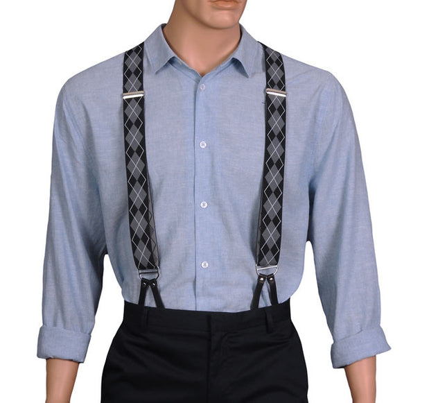 Grey Plaid Button Braces