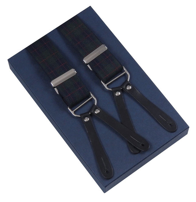 Green tartan button braces