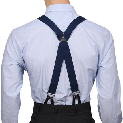 Navy Button Suspenders X Back
