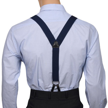 Navy Button Suspenders Y Back