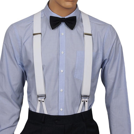 White Button Suspenders Front