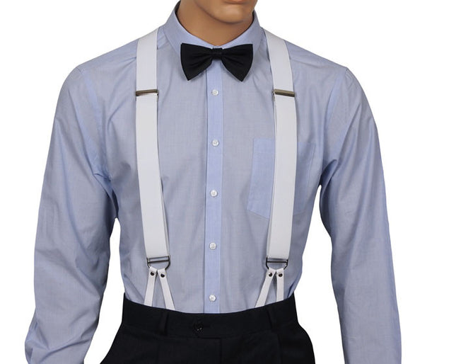 White Button Suspenders Front