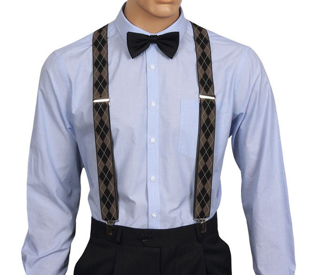 Beige And Black Plaid Braces Front