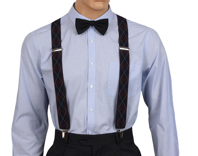 Burgundy Plaid Suspenders Front