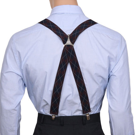Burgundy Plaid Suspenders X Back