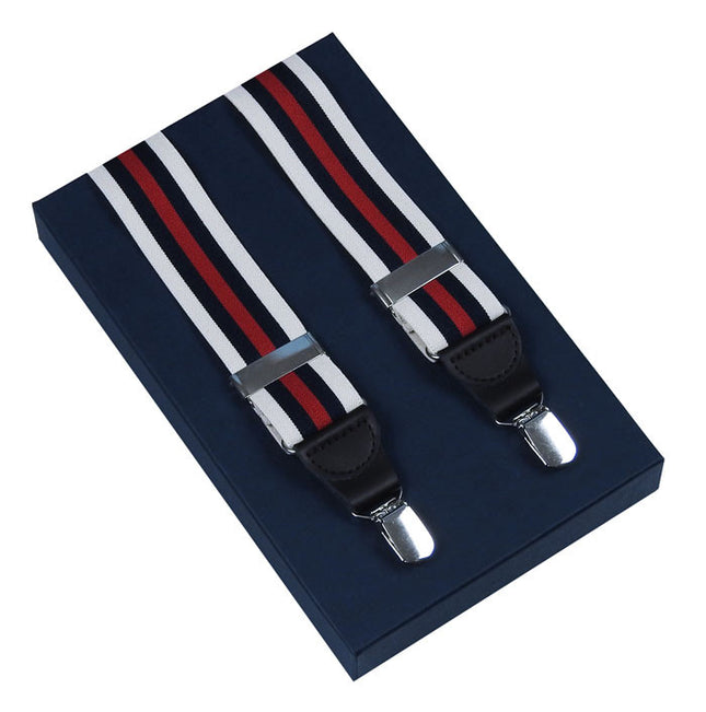 Ecru Navy and Red Striped Braces