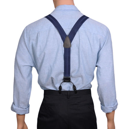 Dark Blue Suspenders With Double Clips Y Back