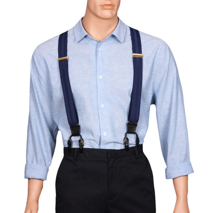 Dark Blue Suspenders With Double Clips Front