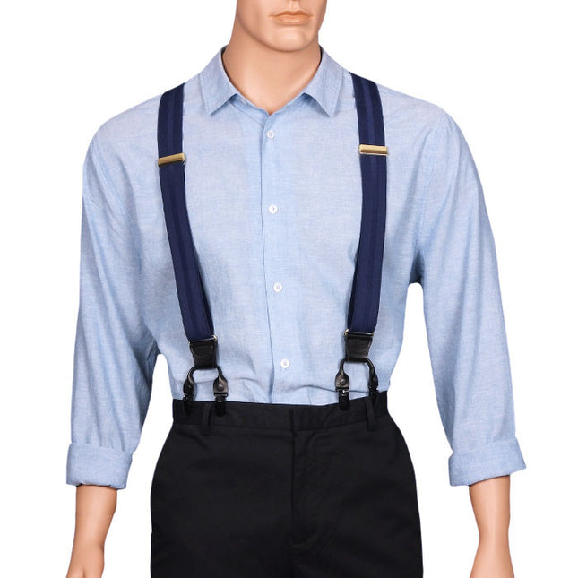 Dark Blue Suspenders With Double Clips Front