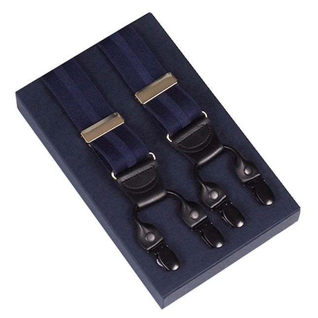 Dark Blue Suspenders With Double Clips