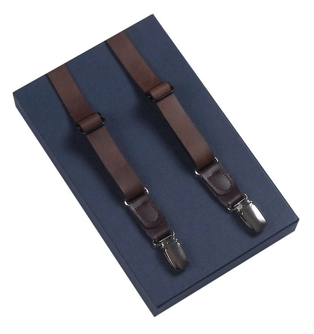 Skinny Brown Leather Suspenders 1.8