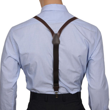 Skinny Brown Leather Suspenders Y Back