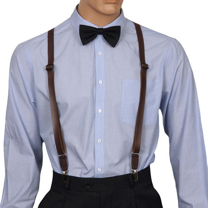 Skinny Brown Leather Suspenders Front