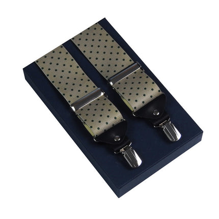 Wide Khaki Braces With Green Dots