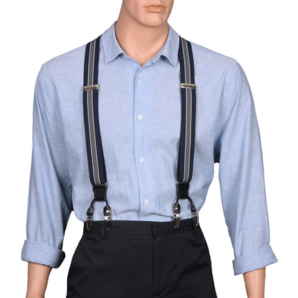 Grey and Navy Striped Double Clip Braces