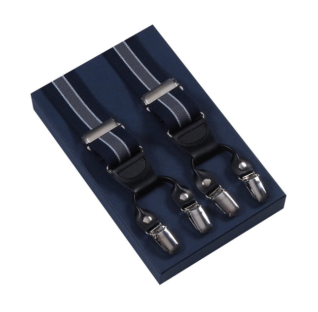 Navy and Grey Striped Double Clip Braces