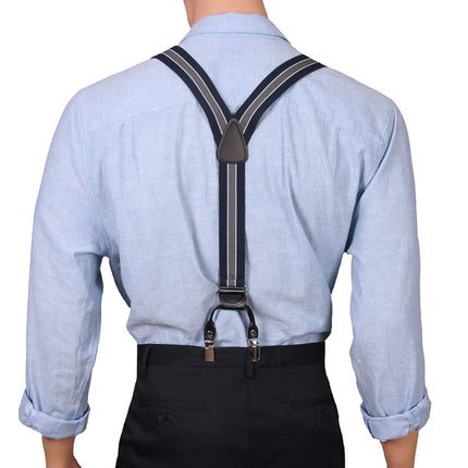 Y Back Navy And Grey Striped Double Clip Braces