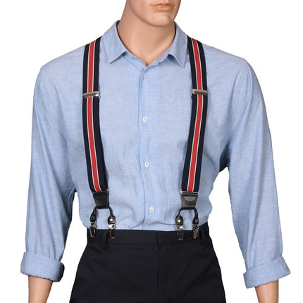 Navy Double Clip Braces With Red Stripe