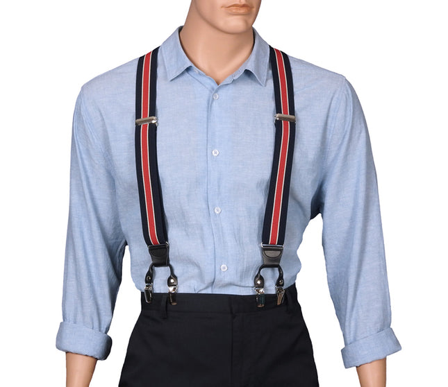 Navy Double Clip Braces With Red Stripe
