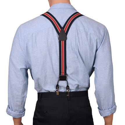 Y Back Navy And Red Striped Double Clip Braces