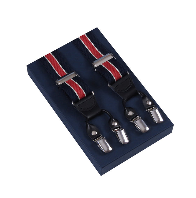 Navy And Red Striped Double Clip Braces
