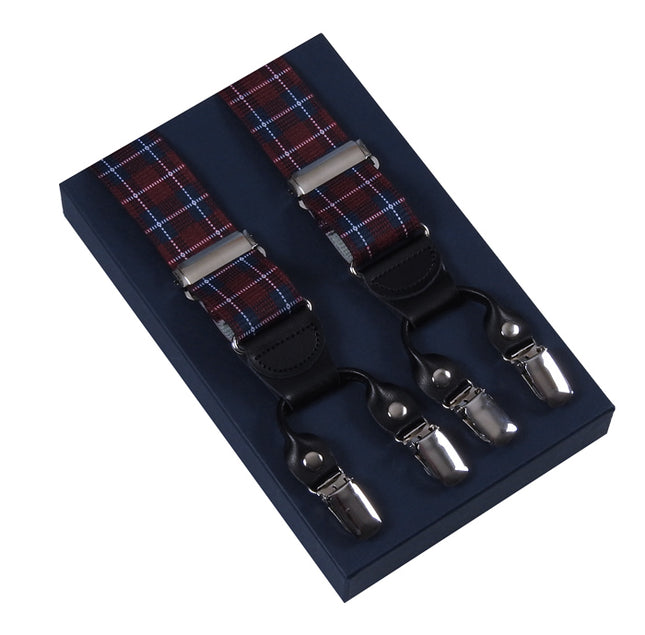 Burgundy Plaid Double Clip Braces