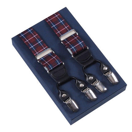 Burgundy Plaid Double Clip Braces