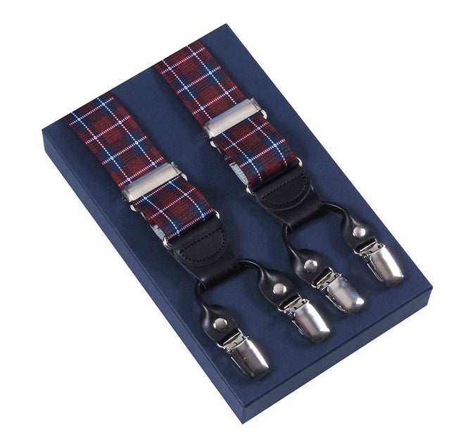 Burgundy Plaid Double Clip Braces