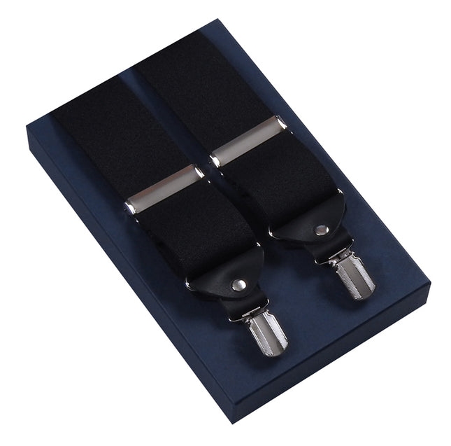 Extra wide black braces for men on gift box