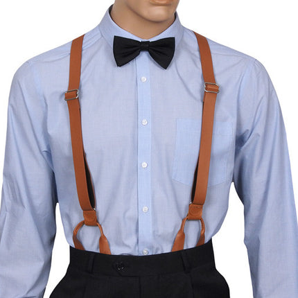 Leather Button Suspenders Front